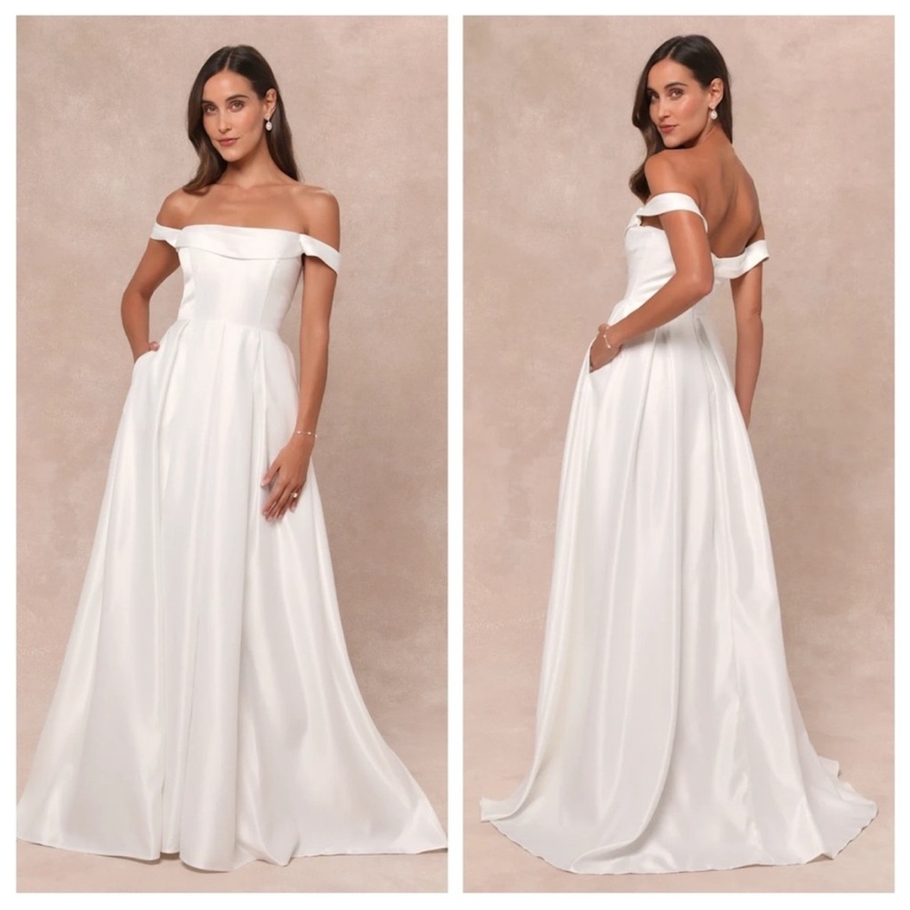 NWT - Lulus Women Extraordinary Vow White Off-The-Shoulder Maxi Dress w/ Pockets